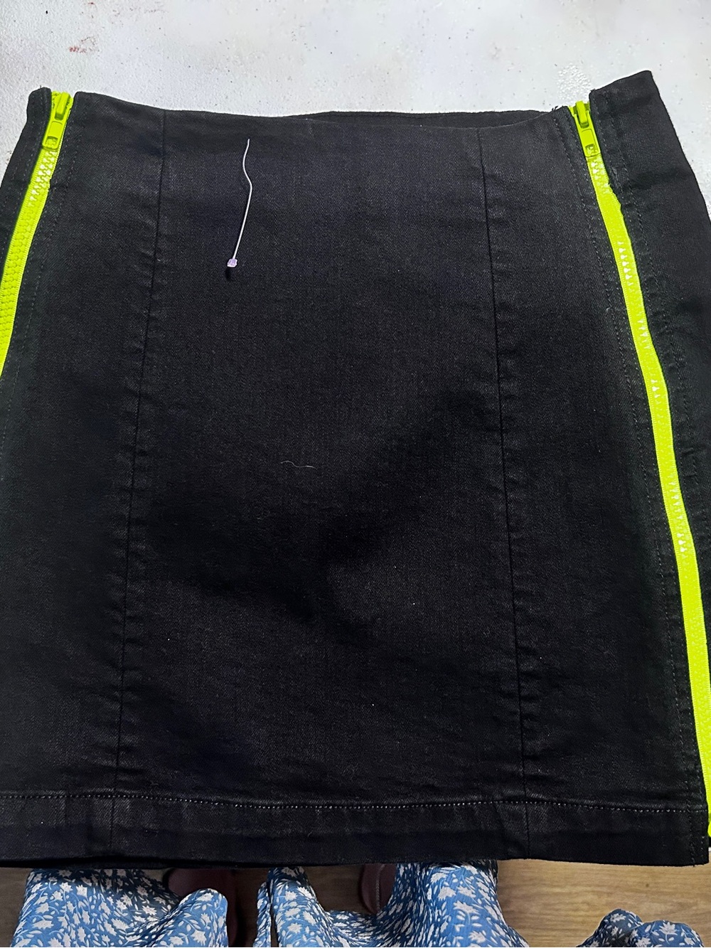 Carmar Black Mini Skirt with Neon Yellow Zipper Trim